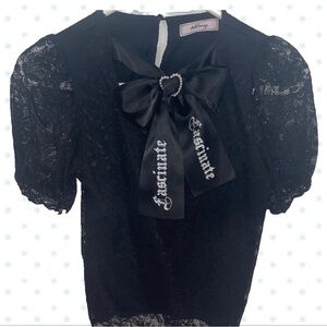 🪽Black Lace Blouse Short Sleeve With Bow
